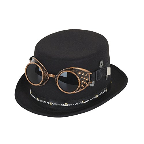 Bristol Novelty BH673 Steampunk-Hut-Kostüm, 1 Stück, schwarz, Einheitsgröße, Alter 14 Jahre, Top Brille und Ausrüstung, Herren Halloween von Bristol Novelty