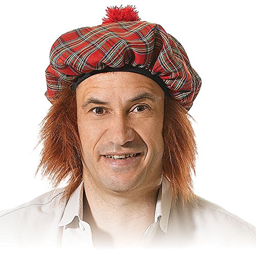 Bristol Novelty BH124 Schottenkaro Schottischer Tartan-Hut mit rot-blondem Haar, Red, Einheitsgröße von Bristol Novelty