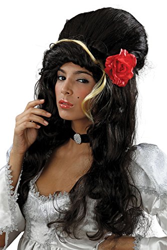 Bristol Novelty BW680 Perücke mit schwarzer Turmfrisur und Rose, für Damen, Einheitsgröße Halloween von Bristol Novelty