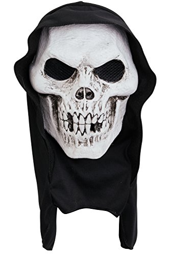 Bristol Novelty PM172 Totenkopf-Terrormaske mit Kapuze, Unisex Adult, White,Schwarz, Einheitsgröße von Bristol Novelty