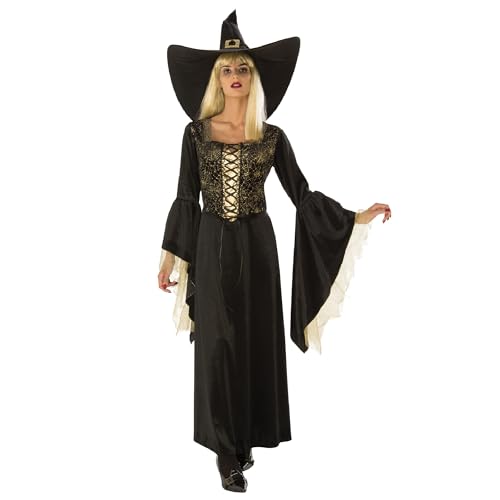 Bristol Novelty Schwarz-goldenes Netz-Hexenkostüm für Erwachsene – (kleine Größe) 1 Set – perfektes Halloween-Outfit von Bristol Novelty