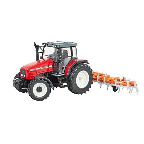 Heritage Traktor Spielset, Massey Ferguson Traktor 6S.180 Spielzeug mit klassischem Klappgrubber, kompatibel mit Bauernhofspielzeug im Maßstab 1:32, für Sammler & Kinder ab 3 Jahren von Britains