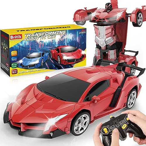 Britik Spielzeug für 3-8 Jahre Mädchen Junge: Transformator Ferngesteuertes Auto Spielzeug für Kinder Geschenk für Mädchen Junge 3 4 5 6 7 8 9 10 Jahre RC Auto Roboter 360°Drehung 2,4Ghz Fernbedienung von Britik