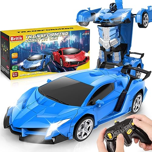 Britik Spielzeug für 3-8 Jahre Mädchen Junge: Transformator Ferngesteuertes Auto Spielzeug für Kinder Geschenk für Mädchen Junge 3 4 5 6 7 8 9 10 Jahre RC Auto Roboter 360°Drehung 2,4Ghz Fernbedienung von Britik