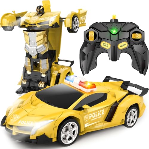 Britik Spielzeug für 3-8 Jahre Mädchen Junge: Transformator Ferngesteuertes Polizeiauto Spielzeug für Kinder Geschenk für Junge 3 4 5 6 7 8 9 10 Jahre RC Auto Roboter 360°Drehung 2,4Ghz Fernbedienung von Britik