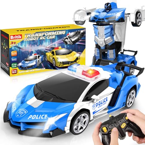 Britik Spielzeug für 3-8 Jahre Mädchen Junge: Transformator Ferngesteuertes Polizeiauto Spielzeug für Kinder Geschenk für Junge 3 4 5 6 7 8 9 10 Jahre RC Auto Roboter 360°Drehung 2,4Ghz Fernbedienung von Britik