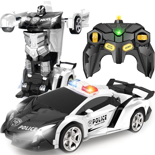 Britik Spielzeug für 3-8 Jahre Mädchen Junge: Transformator Ferngesteuertes Polizeiauto Spielzeug für Kinder Geschenk für Junge 3 4 5 6 7 8 9 10 Jahre RC Auto Roboter 360°Drehung 2,4Ghz Fernbedienung von Britik