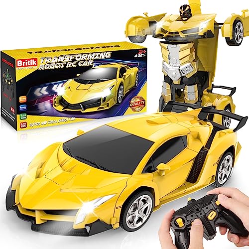 Britik Spielzeug für 3-8 Jahre Mädchen Junge: Transformator Ferngesteuertes Auto Spielzeug für Kinder Geschenk für Mädchen Junge 3 4 5 6 7 8 9 10 Jahre RC Auto Roboter 360°Drehung 2,4Ghz Fernbedienung von Britik