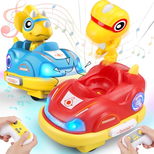 Britik RC Bumper Car 2 Stück Ferngesteuertes Auto Dinosaurier Spielzeug für Kinder Ferngesteuert Bumpers RC Car mit Musik und Licht Geschenke für 2-10 Jahre Junge Geburtstag Kinderspielzeug von Britik