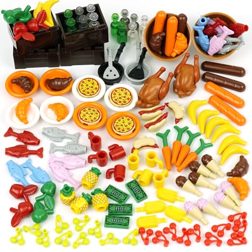 Food Zubehör –Essen Bausteine Freunde Tiere Ziegel, Menschen Haus Küche Bauernhof Restaurant MOC Teile Teile, Klassische Partygeschenke Spielzeug für Jungen Mädchen von BroTex