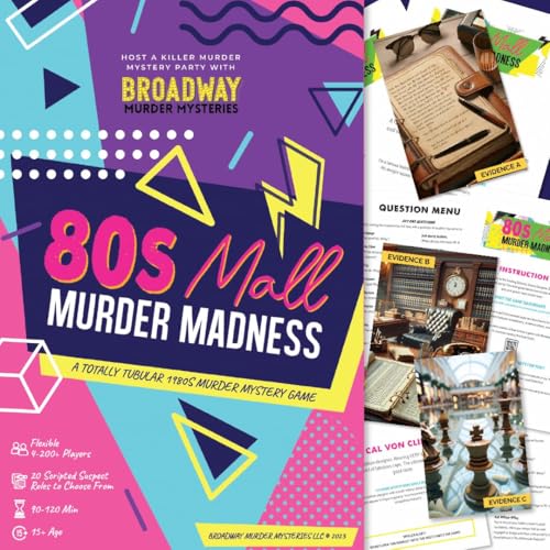 80s Mall Murder Madness | Ein totally tubuläres Mord-Mord-Mystery-Spiel der 1980er Jahre, flexibel für 4–20+ Spieler, physisches Spielset von Broadway Murder Mysteries