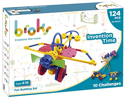 Broks - Invention Time: STEM Konstruktionsbaukasten - Spaß & Innovativ mit 124 Stücken inklusive Zahnräder und Flexible Stange für Kinder von 4 bis 10 Jahren. NEUES Modell von Broks