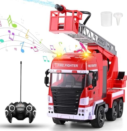 Brolteja Feuerwehrauto, Feuerwehrspielzeug, 1:24, 7 Kanäle mit Doppelbatterie, Licht und Schall, mit Wassersprayfunktion, 3-10 Jahre Kinder (rot) von Brolteja