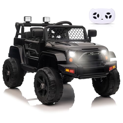 Elektroauto für Kinder, Kinderauto, Kinderauto 12 V mit 2,4G Fernbedienung, maximal 30 kg Ladung, Jeep für Kinder mit LED -Leuchten, Musik, Horn, USB (Schwarz) von Brolteja