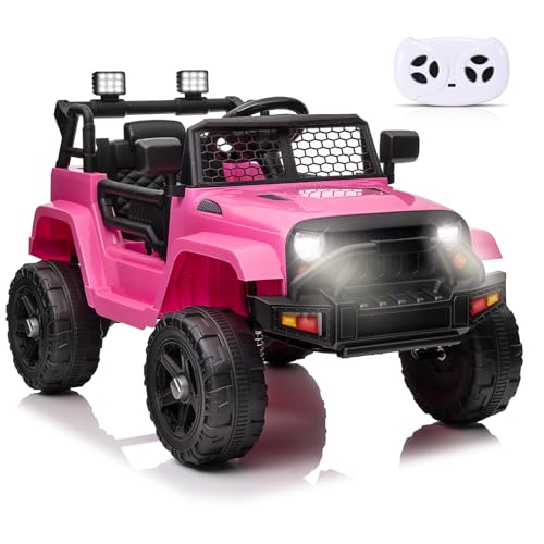 Elektroauto für Kinder, Kinderauto, Kinderauto 12 V mit 2,4G Fernbedienung, maximal 30 kg Ladung, Jeep für Kinder mit LED -Leuchten, Musik, Horn, USB (Rosa) von Brolteja