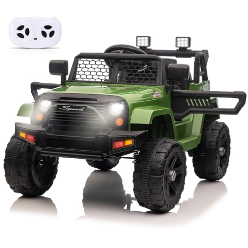 Elektroauto für Kinder, Kinderauto, Kinderauto 12 V mit 2,4G Fernbedienung, maximal 30 kg Ladung, Jeep für Kinder mit LED -Leuchten, Musik, Horn, USB (grün) von Brolteja