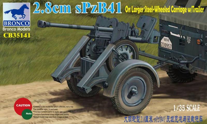 2.8cm sPzb41 On Larger Steel-Wheeled carriage w/Traile von Bronco Models