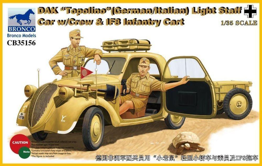 DAK Topolino (German-Italian)Light Staff Car w/Crew & IF8 Intantry Cart von Bronco Models