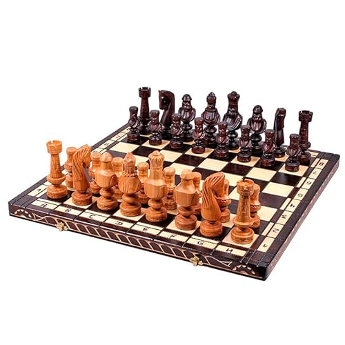 Bronze Sculpture Art - Großes Caesar-Schachspiel, handgeschnitzt und bemalt, quadratische Box, Geschenk für einen Schachspieler – handgefertigt – dekoratives Schachset – Spielset von Bronze Sculpture Art