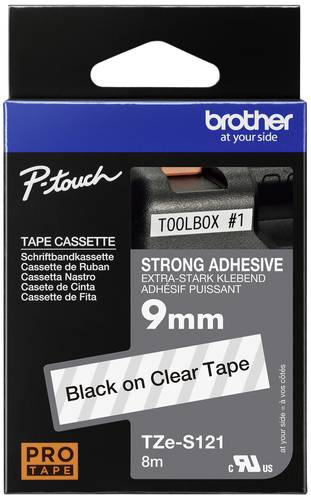 Brother Schriftband Extra stark klebend TZe TZe-S121 Bandfarbe: Transparent Schriftfarbe:Schwarz 9mm von Brother