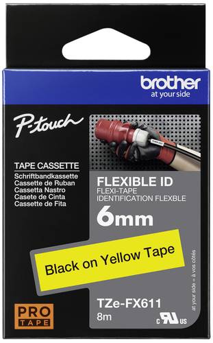 Brother Schriftband Flexibel TZe-FX TZe-FX611 Bandfarbe: Gelb Schriftfarbe:Schwarz 6mm 8m von Brother