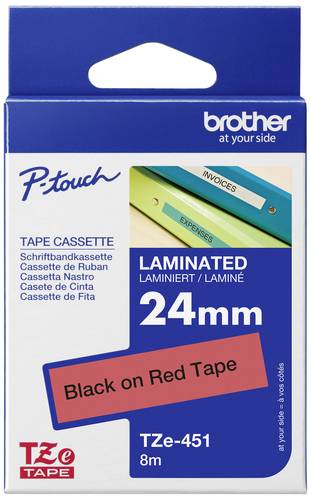 Brother Schriftband TZe TZe-451 Bandfarbe: Rot Schriftfarbe:Schwarz 24mm 8m von Brother