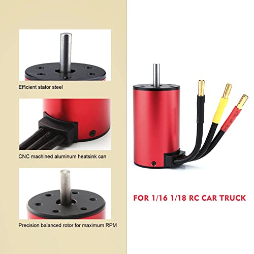 Brrnoo Bürstenloser 4800-KV-Motor, 4P Sensorloser 25-A-Bürstenregler für 1/16 1/18 RC-Car-LKW, Design mit Hohem Drehmoment, CNC-Aluminium-Kühlkörpergehäuse, Superdünne Laminierungen, von Brrnoo