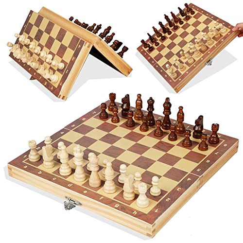 Brrnoo Magnetisches Schach- und Schachbrett-Set, Faltbares Design, Langlebiges Holzmaterial, 15,4 * 15,4 Zoll, Fördert Logisches Denken, für Zuhause, Schule, Reisen (34x34cm) von Brrnoo