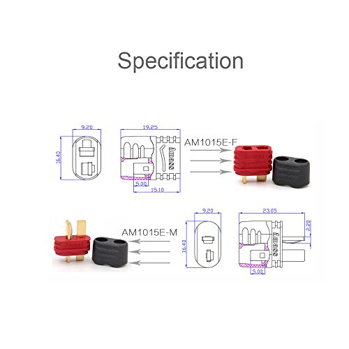 Brrnoo T-Stecker mit Halboffenem Ende, Geringerer Widerstand, 50 A Maximalstrom für Quadcopter, mit Einfacherem Schweißen, Geeignet für Rennmodelle von Brrnoo