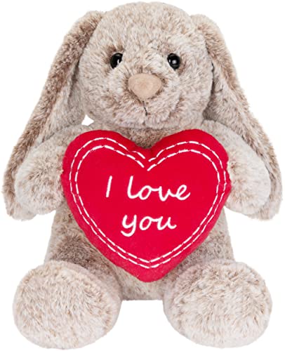 BRUBAKER Hase Kuscheltier mit Herz Rot und Schlappohren - I Love You - 28 cm Plüschhasen Geschenk - Stofftier Kuschelhase - Plüschtier Grau Braun von BRUBAKER