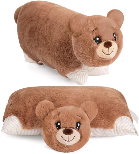 BRUBAKER Kuscheltier-Kissen Bär - 2 in 1 Teddybär und Kuschelkissen - 40 x 30 cm Plüschtier - aufklappbares Kinder Plüschkissen mit Klettverschluss - Tierkissen Stofftier Teddy - Braun von BRUBAKER