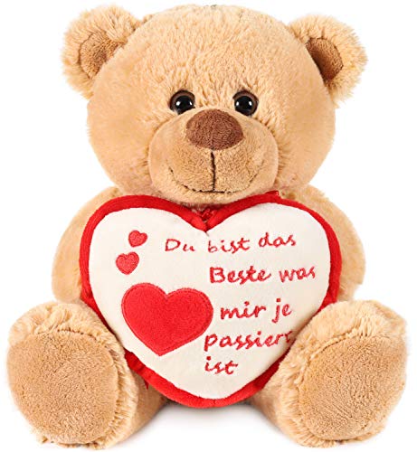 BRUBAKER Teddy Plüschbär mit Herz Rot Beige - Du bist das Beste was Mir je ... - 25 cm - Teddybär Plüschteddy Kuscheltier Schmusetier - Braun Hellbraun von BRUBAKER