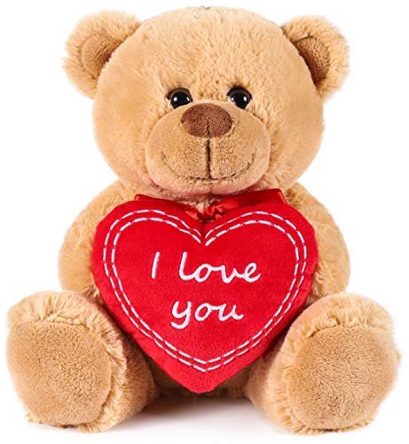 BRUBAKER Teddy Plüschbär mit Herz Rot - I Love You - 25 cm - Teddybär Plüschteddy Kuscheltier Schmusetier - Braun Hellbraun von BRUBAKER