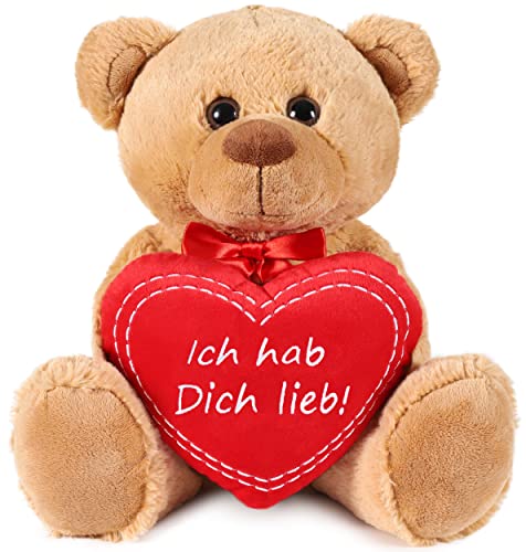 BRUBAKER Teddy Plüschbär mit Herz Rot - Ich hab Dich lieb - 35 cm - Teddybär Plüschteddy Kuscheltier Schmusetier - Stofftier Braun Hellbraun von BRUBAKER