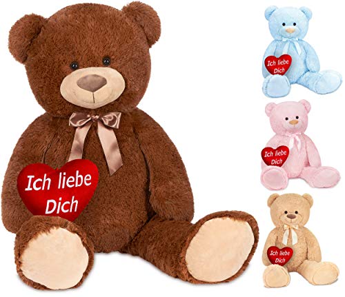 BRUBAKER XXL Teddybär 100 cm Braun mit einem Ich Liebe Dich Herz Stofftier Plüschtier Kuscheltier von BRUBAKER