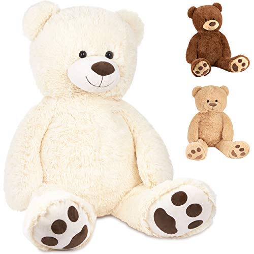 BRUBAKER XXL Teddybär 100 cm groß - Weiß - Stofftier Plüschtier Kuscheltier von BRUBAKER