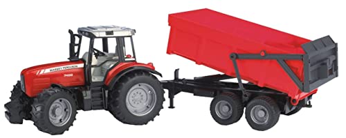 bruder 02045 - Massey Ferguson 7480 mit Wannenkippanhänger - 1:16 Traktor Trecker Schlepper Kippanhänger Transportanhänger Muldenkipper Landwirtschaft Bauernhof Spielzeug von bruder