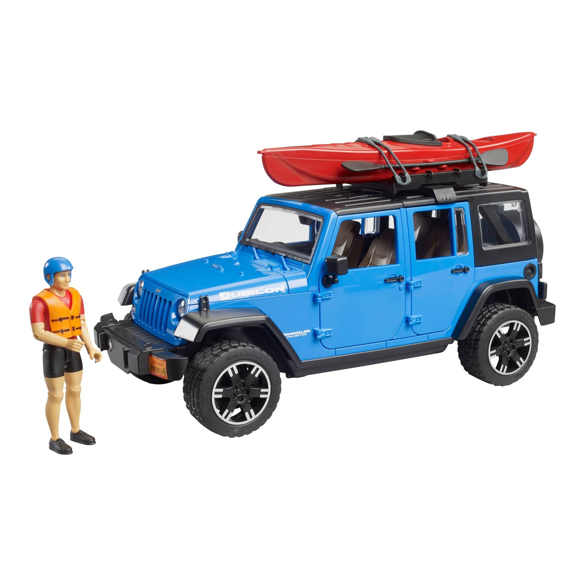 Bruder Jeep Wrangler Rubicon mit Kajak und Figur von Bruder