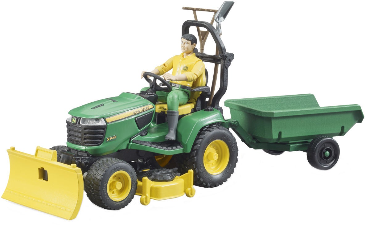 Bruder John Deere Rasentraktor mit Anhänger und Gärtner von Bruder