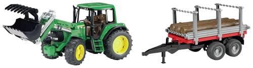 Bruder John Deere Traktor 6920 mit Frontlader + Holzanhänger Fertigmodell Landwirtschafts Modell von Bruder