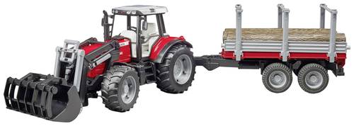 Bruder Landwirtschafts Modell Massey Ferguson Mit Frontlader und Holztransportanhäger Fertigmodell von Bruder