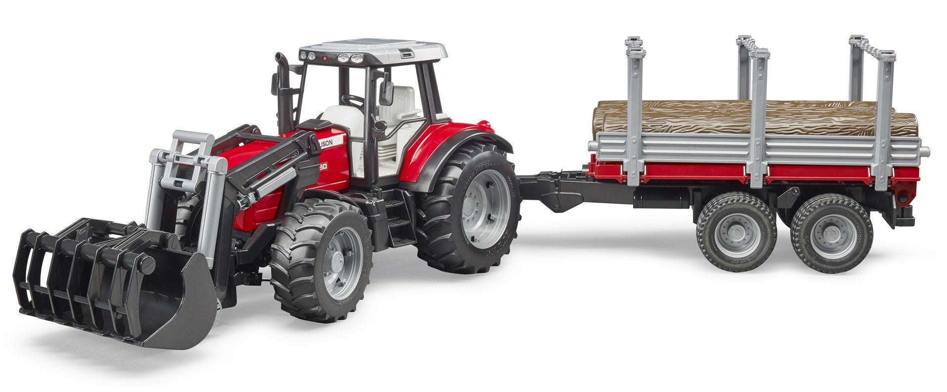 Bruder Massey Ferguson 7480 Traktor Mit Frontlaster Und Holztransportanhänger von Bruder