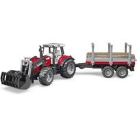 Bruder - Massey Ferguson 7480 mit Frontlader und Holztransportanhänger und 3 Bau von Bruder