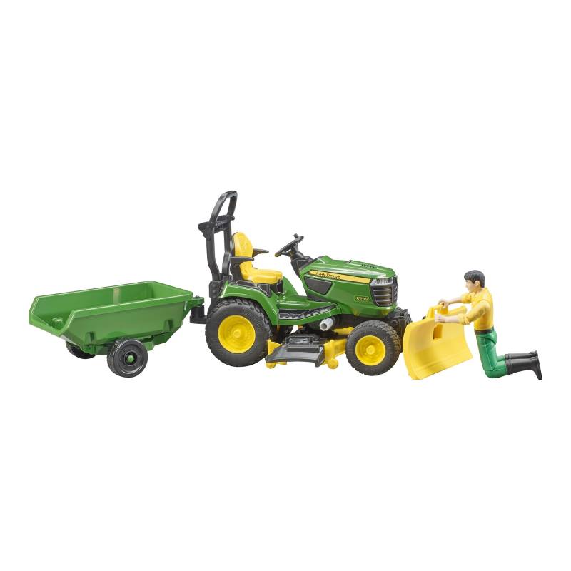 Bruder bworld Rasentraktor John Deere mit Anhänger und Gärtner von Bruder