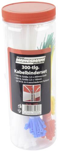 Brüder Mannesmann M13051 Kabelbinder 100 mm, 200mm Weiß, Rot, Grün, Gelb, Blau 300St. von Brüder Mannesmann