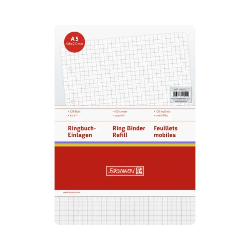BRUNNEN Ringbucheinlagen, Lineatur kariert, Format A5, Blatt Anzahl 100 Blatt BRUNNEN Ringbucheinlagen, Lineatur kariert, Format A5, Blatt Anzahl 100 Blatt von Brunnen