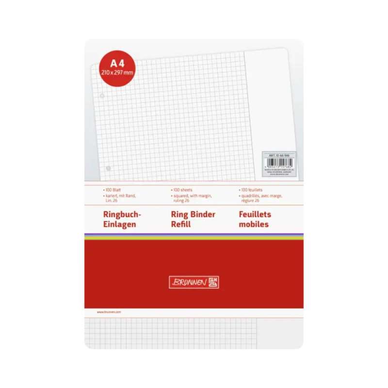 BRUNNEN Ringbucheinlagen, Lineatur kariert mit Rand, Format A4, Blatt Anzahl 100 Blatt BRUNNEN Ringbucheinlagen, Lineatur kariert mit Rand, Format A4, Blatt Anzahl 100 Blatt von Brunnen