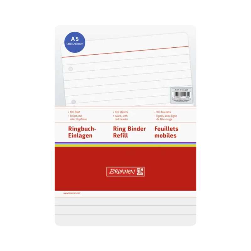 BRUNNEN Ringbucheinlagen, Lineatur liniert, Format A5, Blatt Anzahl 100 Blatt BRUNNEN Ringbucheinlagen, Lineatur liniert, Format A5, Blatt Anzahl 100 Blatt von Brunnen