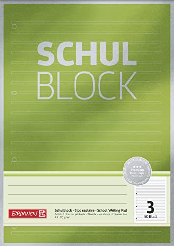 Brunnen 1026367167 10X Schulblock A4 Lin3 50Bl Premium von Brunnen