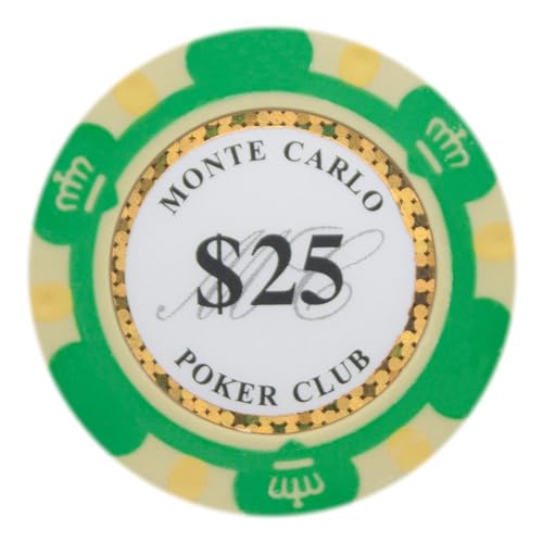 Brybelly Monte Carlo Premium Poker Chip Heavyweight 14 Gramm Komposit-Ton, 50 Stück, Grün ($25 Green) von Brybelly